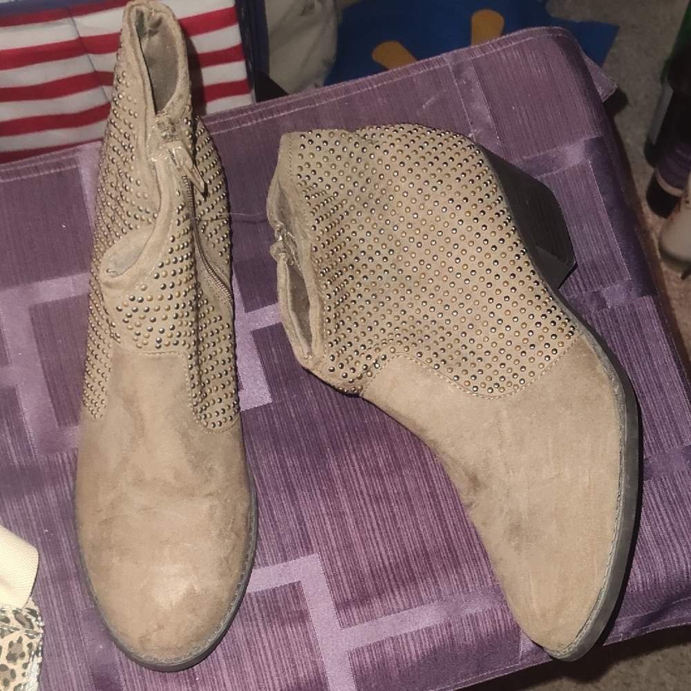 Mossimo Supply Co. Taupe Studded Suede Ankle Booties